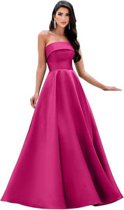 Satin Strapless Long Flare Coming-of-Age Ceremony Chorus Art Performance Event Dress
