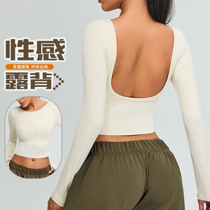 Long Sleeve Backless Yoga T shirt Women Outdoor Quick Dry Gym Running Sports T shirt