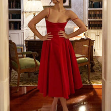 Load image into Gallery viewer, Spaghetti Cupped Slim Flare Midi Dress
