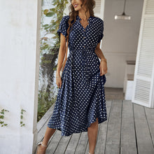 Загрузить изображение в средство просмотра галереи, Polka Dot Printed High Waist Belted Midi Dress

