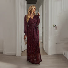 Load image into Gallery viewer, Long Sleeve Wrap and Tie Midi Evening Dress
