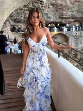 画像をギャラリービューアに読み込む, Spaghetti Chiffon Printed Floral Fairy Maxi Dress
