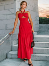 画像をギャラリービューアに読み込む, Halter Neck Spaghetti Backless Tie Bow Tiered Maxi Dress
