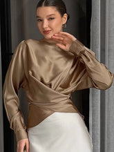 Load image into Gallery viewer, Satin Silky Irregular Ruched Blouse
