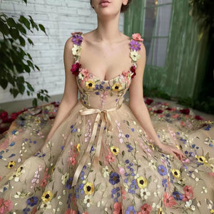 Colorful Embroidered Floral Long Evening Dress Bridesmaid Dress