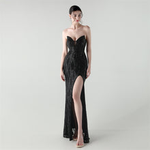 Load image into Gallery viewer, Boning Strapless Sweetheart Neck Sequin Evening Dress
