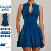 Laden Sie das Bild in den Galerie-Viewer, Zippered Nude Faux Two Piece Sporty Dress Casual Outdoor Running Gym Tennis Dress
