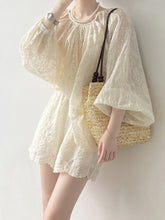 Load image into Gallery viewer, Embroidered Lace Blouse + Shorts Two Piece Set
