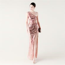Load image into Gallery viewer, One Shoulder Cutout Slit Sequin Evening Dress
