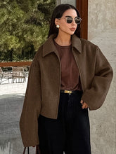 画像をギャラリービューアに読み込む, Autumn Winter Woman Turn-down Collar Zippered Oversized Jacket
