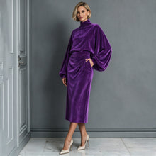 Load image into Gallery viewer, 2026 Elegant Velvet Turtleneck Midi Dress | Women Long Sleeve Fall Winter Dress
