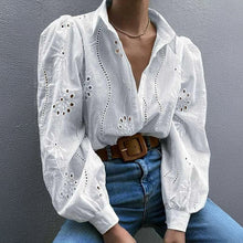 Load image into Gallery viewer, Puff Sleeve Oversized Cutout Embroidered Blouse
