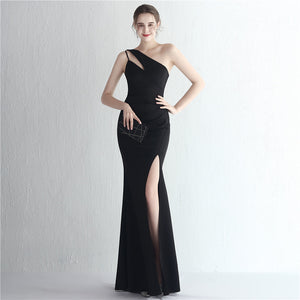Satin Slim One Shoulder Long Mermaid Evening Dress