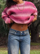 画像をギャラリービューアに読み込む, Spliced Stripe Pink Sweater
