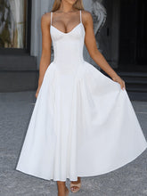 Загрузить изображение в средство просмотра галереи, V Neck Spaghetti Backless Flare Midi Dress
