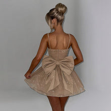 画像をギャラリービューアに読み込む, Spaghetti Strapless A Line Sequin Bow Party Dress
