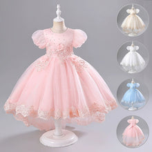 Load image into Gallery viewer, Short Sleeve Girl&#39;s Flower Dress One Year Performance Train Puffy Dress
