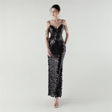 Load image into Gallery viewer, Draped Tassel Sequin Deep V Neck Backless Mermaid Evening Dress
