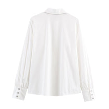 Load image into Gallery viewer, Turn-down Collar Beaded Frill Blouse

