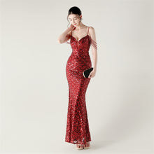 Load image into Gallery viewer, Deep V Neck Scale Sequin Mermaid Evening Dress
