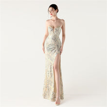 Load image into Gallery viewer, Slim Beaded Sequin Strapless Evening Dress
