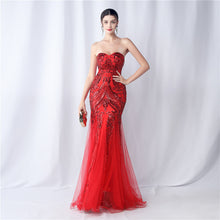 Load image into Gallery viewer, Positional Embroidery Tulle Sequin Evening Dress
