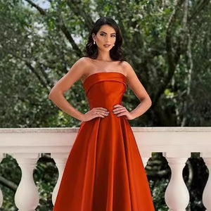 Satin Strapless Long Flare Coming-of-Age Ceremony Chorus Art Performance Event Dress