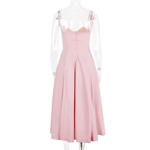 セクシーなバックレスレースメッシュエッジパフィーミディプリンセスドレス