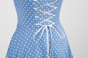 Vintage Polka Dot Halter Neck Backless Tie Slim Flare Dress