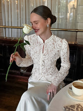 Load image into Gallery viewer, Stand Collar Slim Lace Cutout Puff Sleeve Blouse
