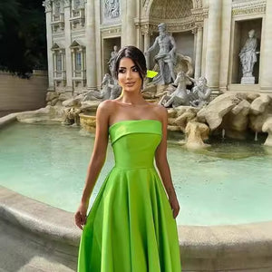 Satin Strapless Long Flare Coming-of-Age Ceremony Chorus Art Performance Event Dress
