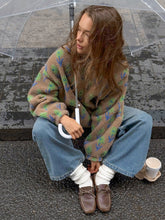 Laden Sie das Bild in den Galerie-Viewer, Purple Printed Faux Sherpa Oversized Polar Fleece Zip Collar Sweatshirt
