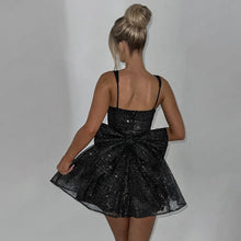 画像をギャラリービューアに読み込む, Spaghetti Strapless A Line Sequin Bow Party Dress
