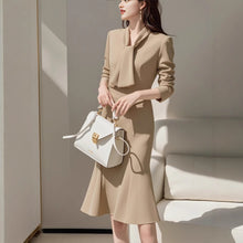 Load image into Gallery viewer, OL Tie Collar Long Sleeve Slim Mermaid Midi Dress
