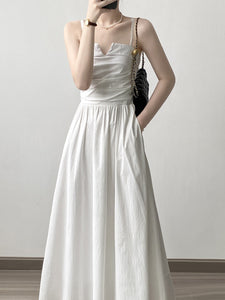 Ruched Spaghetti Smocked A Line Maxi Dress