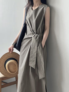 Belted Sleeveless A Line Tea Dress