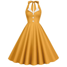 Load image into Gallery viewer, 50S Contrast Vintage Turn-down Collar Backless Halter Neck Dress Romantic Holiday Date Flare Cocktail Dress Bridesmaid Dress
