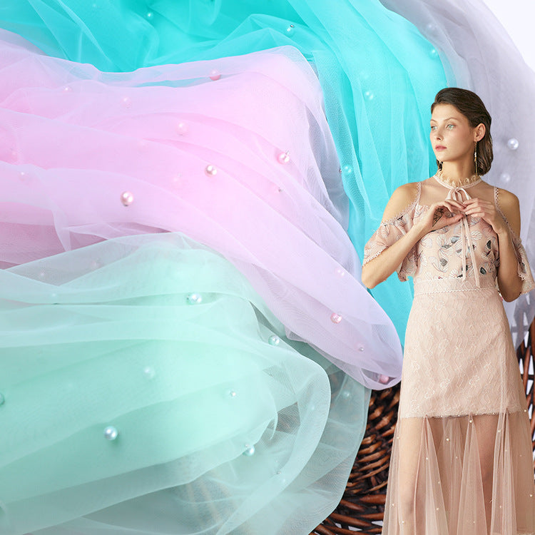 Pearl Beaded Tulle Fabric