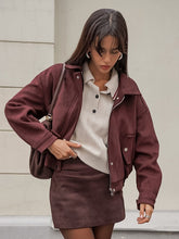 Load image into Gallery viewer, Turn-down Collar Brown Suede Biker Jacket
