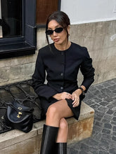 Загрузить изображение в средство просмотра галереи, Round Neck Long Sleeve A Line Button Up Blazer Dress
