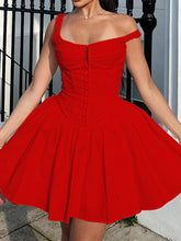 Load image into Gallery viewer, Sleeveless Square Neck Hook Eye Frilled A Line Mini Dress
