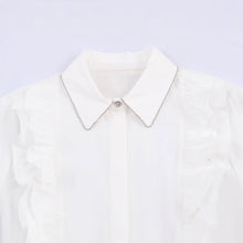 Load image into Gallery viewer, Turn-down Collar Beaded Frill Blouse
