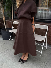Load image into Gallery viewer, Knit Suede Vintage Oversized Brown High Waist A Line Midi Skirt
