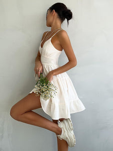 Spaghetti Smocking Tiered Ruffle Mini Dress