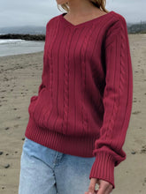 Load image into Gallery viewer, V Neck Cable Pattern Sweater
