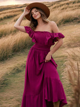画像をギャラリービューアに読み込む, Off Shoulder Smocking Ruffle Maxi Dress
