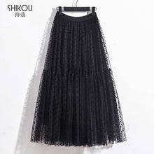 Load image into Gallery viewer, High Elastic Flocking Polka Dot Puffy Tulle Midi Skirt
