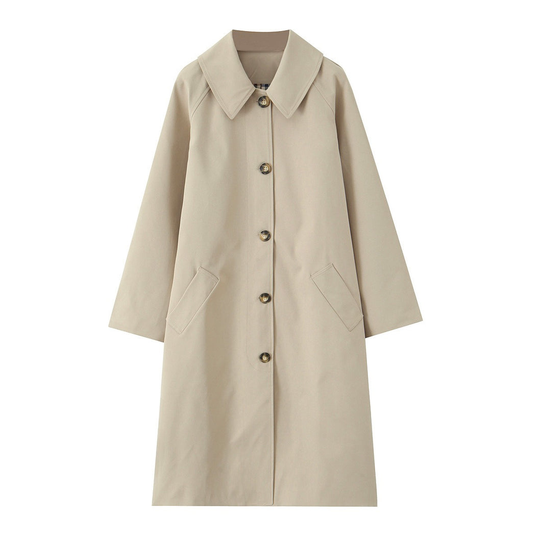 Turn-down Collar Single Breasted Contrast Long Windbreaker