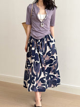 Load image into Gallery viewer, Oil Painting Printing High Waist A Line Flare Skirt
