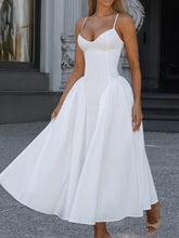Загрузить изображение в средство просмотра галереи, V Neck Spaghetti Backless Flare Midi Dress
